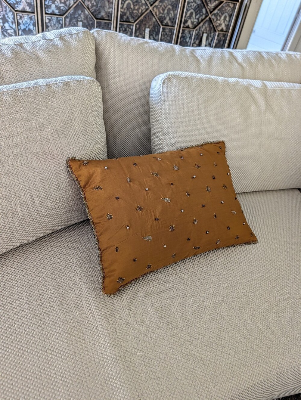 vintage DRANSFIELD AND ROSS beaded silk pillow